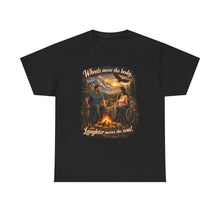 Load image into Gallery viewer, Wheelchair Campfire T‑Shirt — "Wheels move the body, Laughter moves the soul"