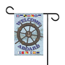Load image into Gallery viewer, Welcome Aboard - nautical garden flag - back