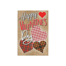 Load image into Gallery viewer, Valentine's Day Homespun Garden Flag - flat