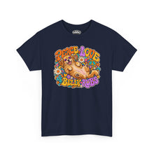 Load image into Gallery viewer, Peace Love &amp; Belly Rubs Tee — Retro Hippie Dog T-Shirt
