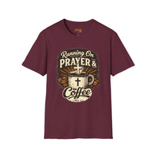 Load image into Gallery viewer, "Running on Prayer &amp; Coffee" Christian Faith Tee
