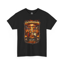 Load image into Gallery viewer, Guitarmageddon Graphic T-Shirt — Flaming Electric Guitar Rock Tee
