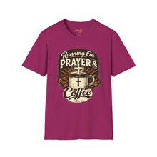 Load image into Gallery viewer, "Running on Prayer &amp; Coffee" Christian Faith Tee
