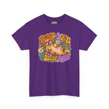 Load image into Gallery viewer, Peace Love &amp; Belly Rubs Tee — Retro Hippie Dog T-Shirt
