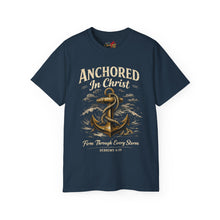 Load image into Gallery viewer, Anchored in Christ T-Shirt – 'Firm Through Every Storm' Christian Anchor Tee (Hebrews 6:19)
