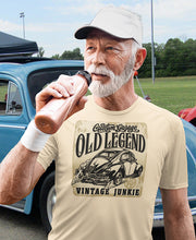 Load image into Gallery viewer, Vintage Car T-Shirt — "Old Legend Vintage Junkie" Classic Beetle Tee
