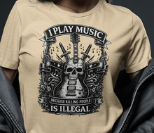 Load image into Gallery viewer, I Play Music Skull Guitar Tee — Rocker Guitarist Graphic T-Shirt
