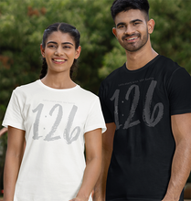 Load image into Gallery viewer, 125 Script Number Tee — Minimalist Athletic Vintage White T‑Shirt
