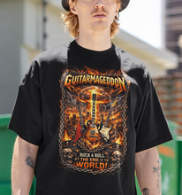 Load image into Gallery viewer, Guitarmageddon Graphic T-Shirt — Flaming Electric Guitar Rock Tee
