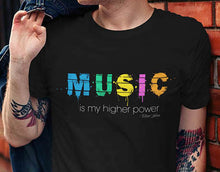 Load image into Gallery viewer, Music Is My Higher Power T‑Shirt — Colorful Retro Music Lover Tee
