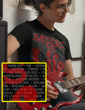 Load image into Gallery viewer, Music Is Life Tee — Retro Red &amp; Blue Graphic T‑Shirt for Music Lovers
