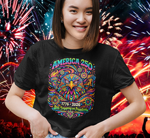 Load image into Gallery viewer, T-Shirt — 'America 250' Psychedelic Eagle Tee (1776–2026, Still Tripping on Freedom)
